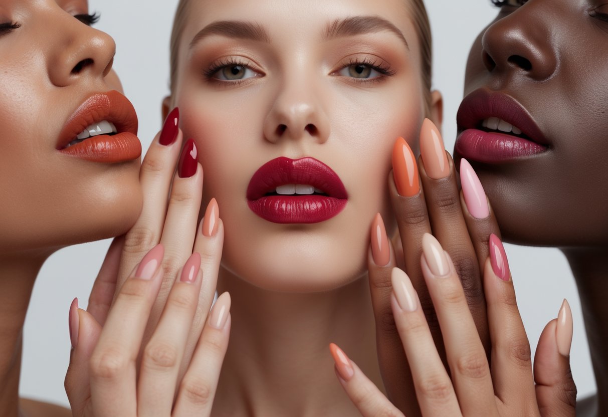 Close-up of diverse women's lips wearing different lipstick shades suited to their various skin tones.